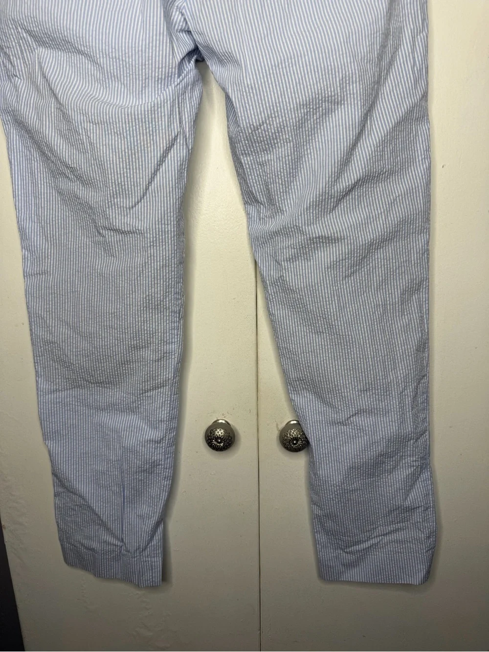 j crew ludlow pants men light blue seersucker pin stripe pants 30x30 blue white